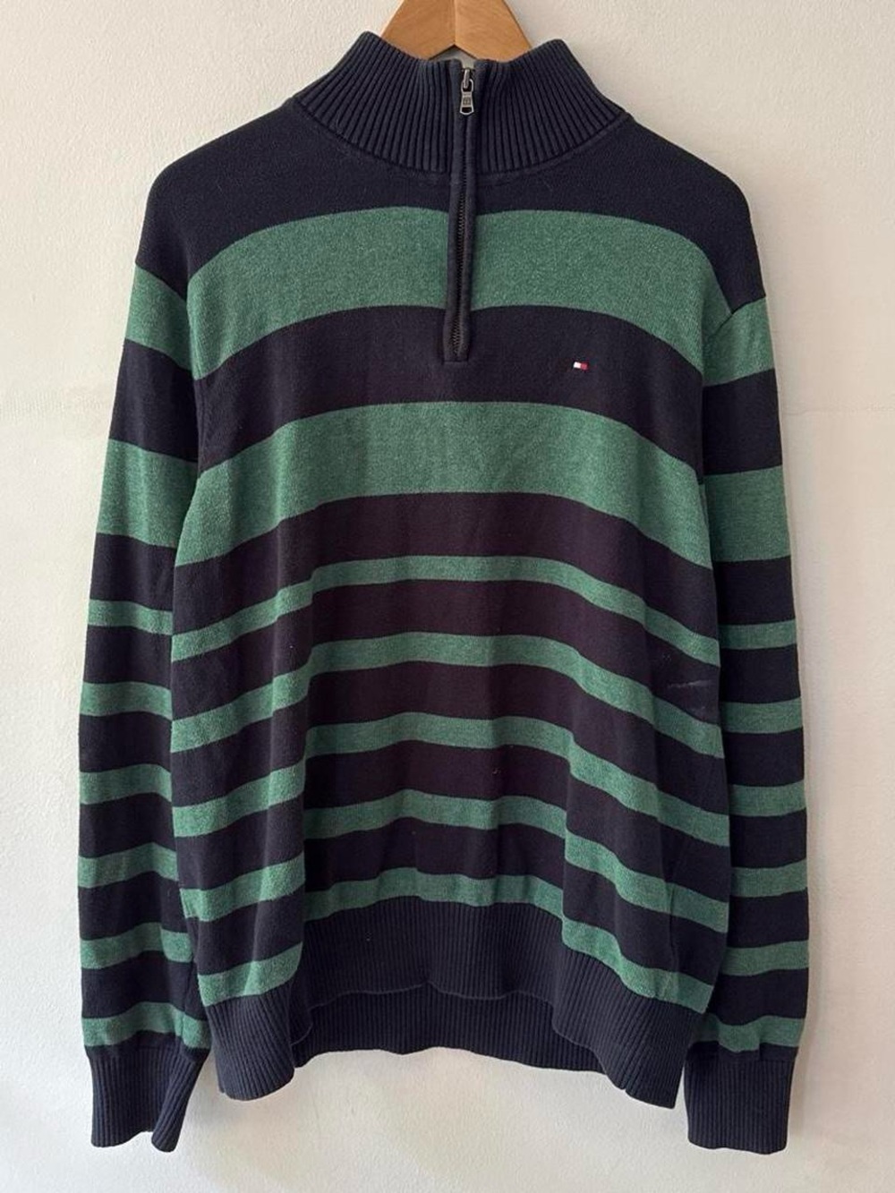 Vintage 90s Tommy Hilfiger Cotton Striped Quarter Zip Sweater